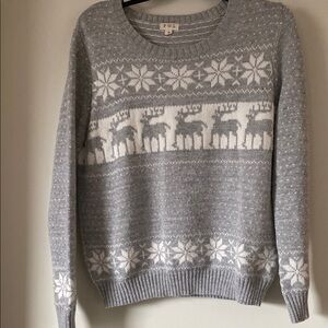 Gray and White Reindeer Sweater